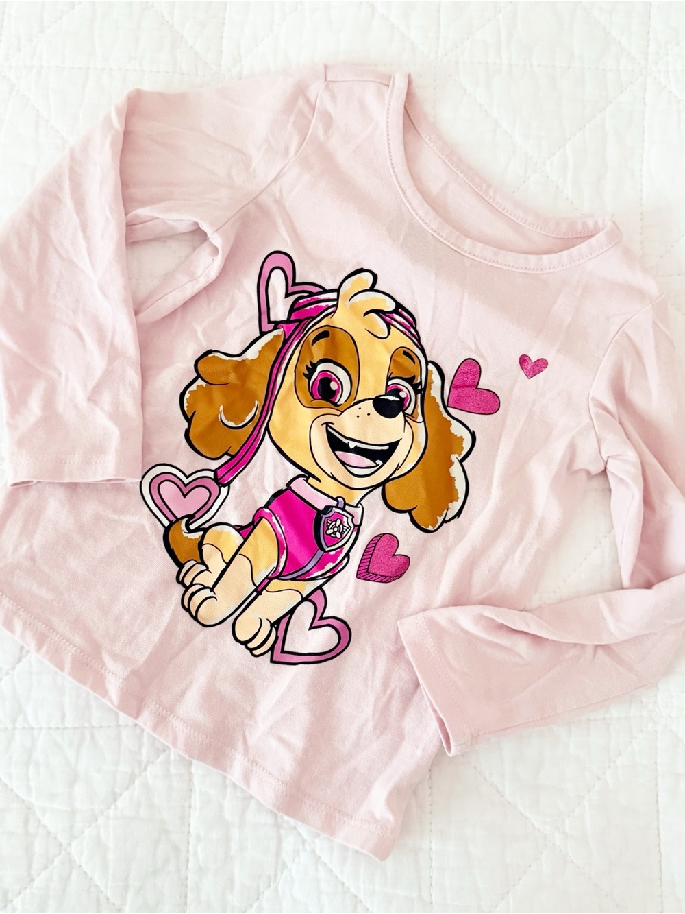 Paw Patrol Skye 3T Kids Light Pink Long Sleeve Tee with Heart Graphics